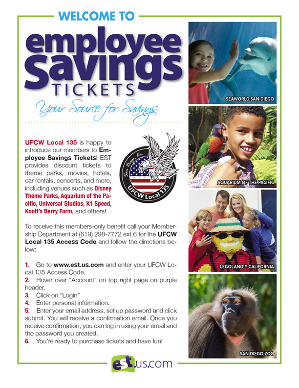 New Discounts with Employee Savings Tickets UFCW Local 135